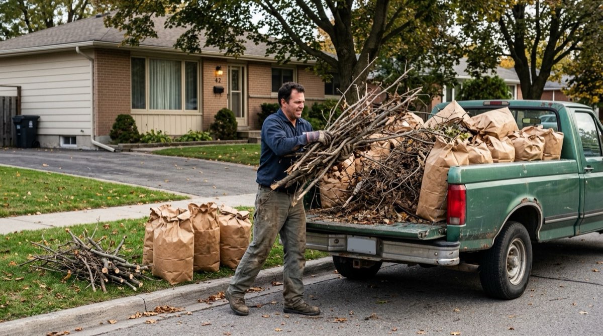 Loading brush and bagged yard waste
